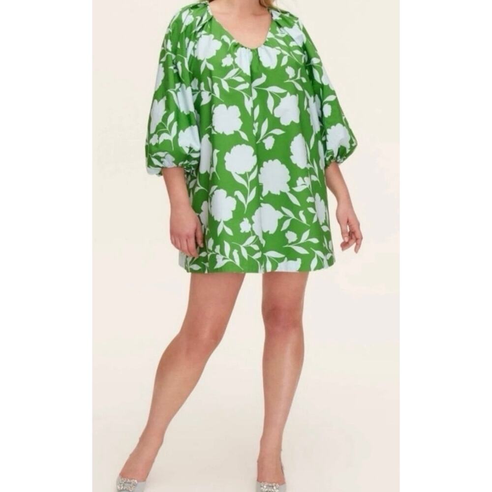 Kate Spade X Target green Classic Rose Poplin Long Sleeve cotton Mini Dress  XS